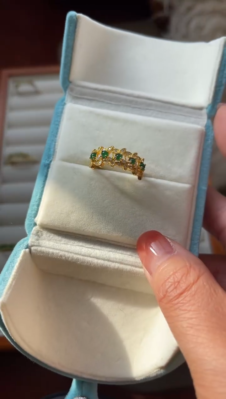 【闪购商品】翡翠戒指银S925镀金镶嵌戒指0913-C