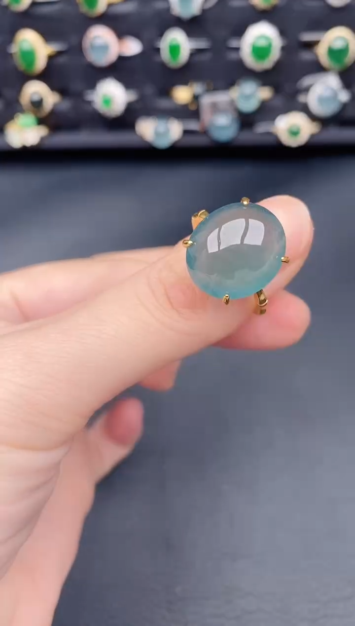 银S925镶嵌戒指翡翠天然a货翡翠394