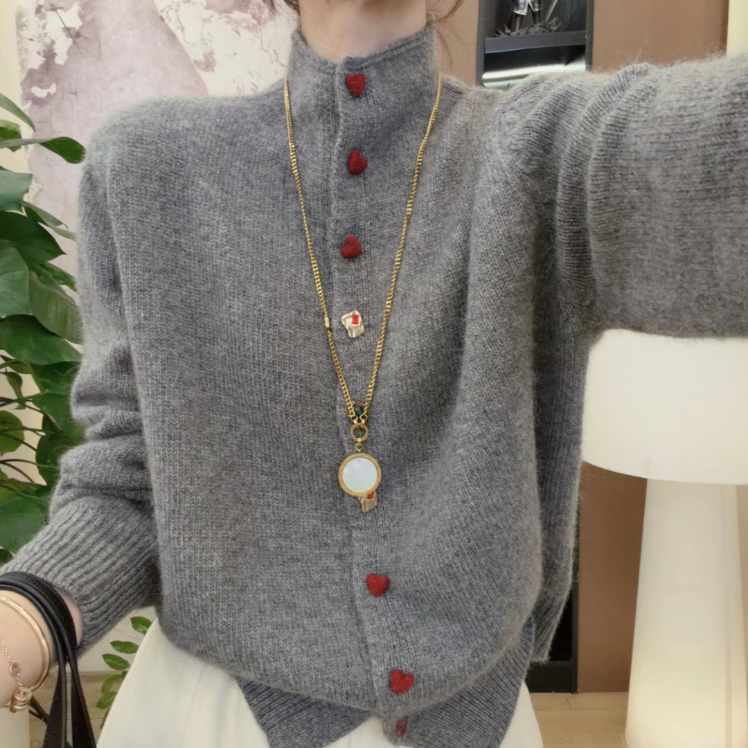 【爱心宝石扣灰】新款韩版百搭时尚针织衫开衫外套