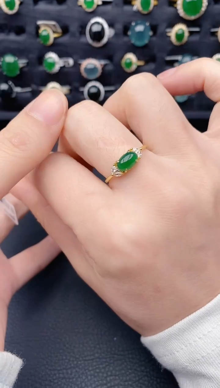 银S925镶嵌戒指翡翠天然a货翡翠365