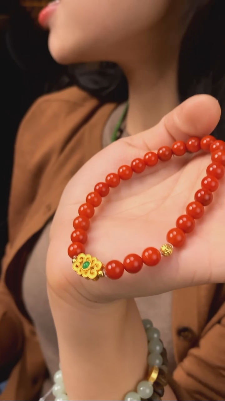【闪购商品】南红玛瑙手串银S925镀金镶嵌【玉道侠侣】