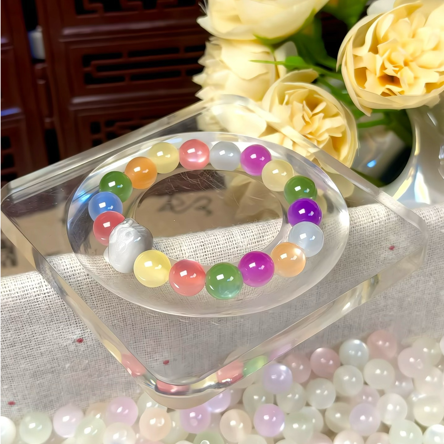 【个人】10mm光变猫眼树脂散珠DIY手串紫外线变色彩虹糖串珠配件