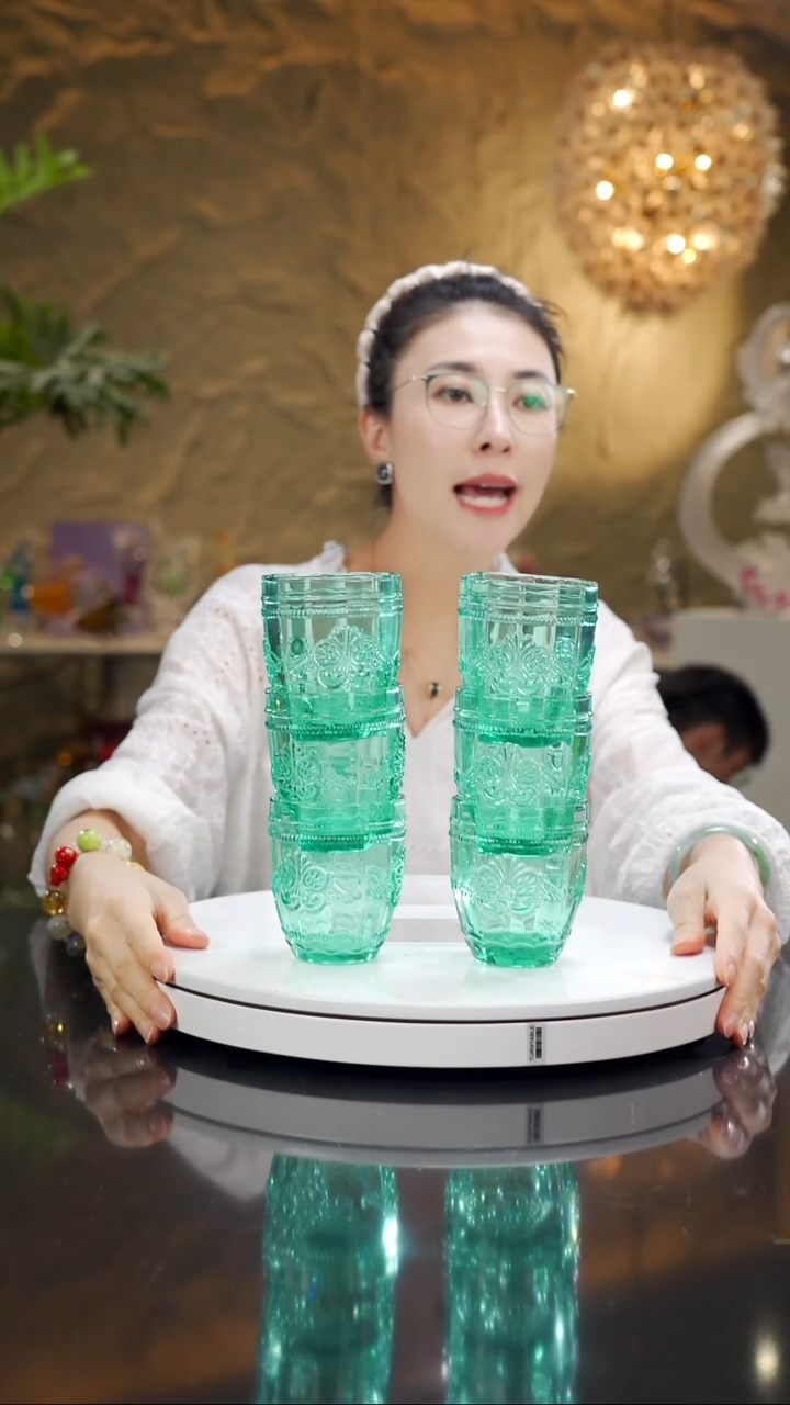 琉璃手工艺品福利湖水蓝水杯一套10只
