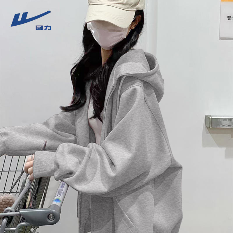 回力秋冬外套女款爆款2025新款加绒外套洋气衣服女宽松连帽开衫