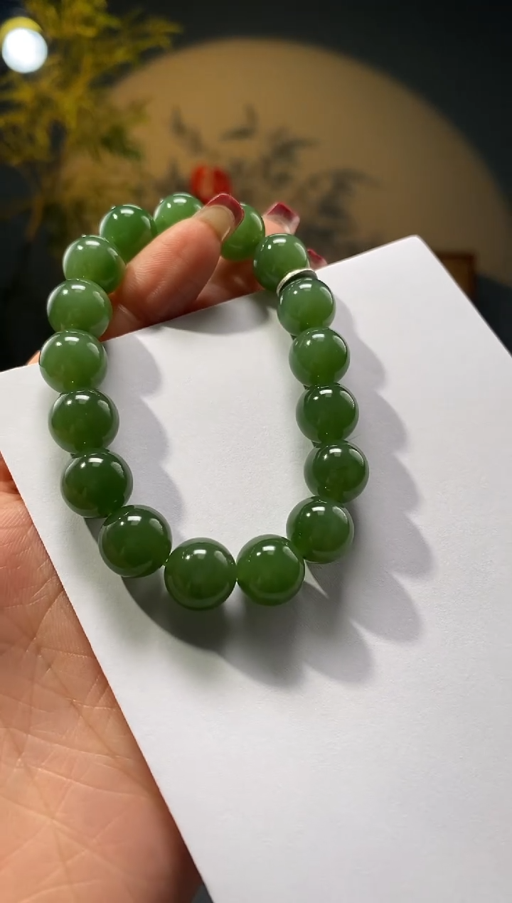 【闪购商品】和田玉1未镶嵌12mm碧玉手串