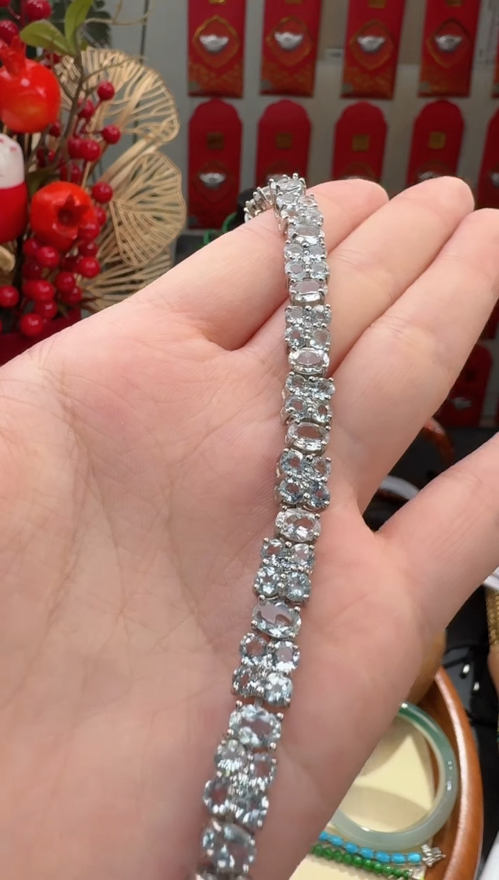 【闪购商品】海蓝宝石手链银S925镶嵌手链