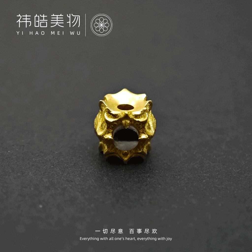 黑白玛瑙古珠珠改足金魔瞳线束背云-7.4x7