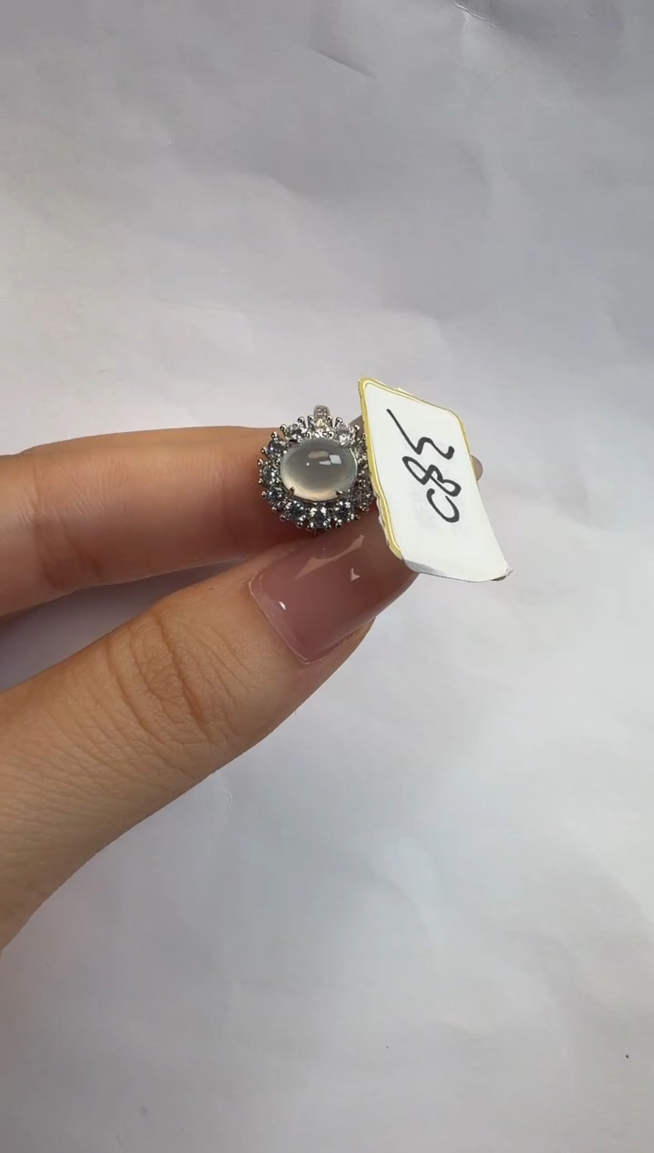 银S925镶嵌戒指翡翠925银镶缅甸A货翡翠戒指185