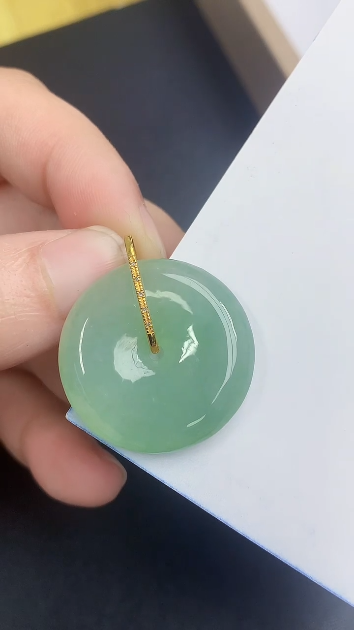 颈饰18K金镶嵌翡翠天然缅甸A货百元以上9元证书费自理