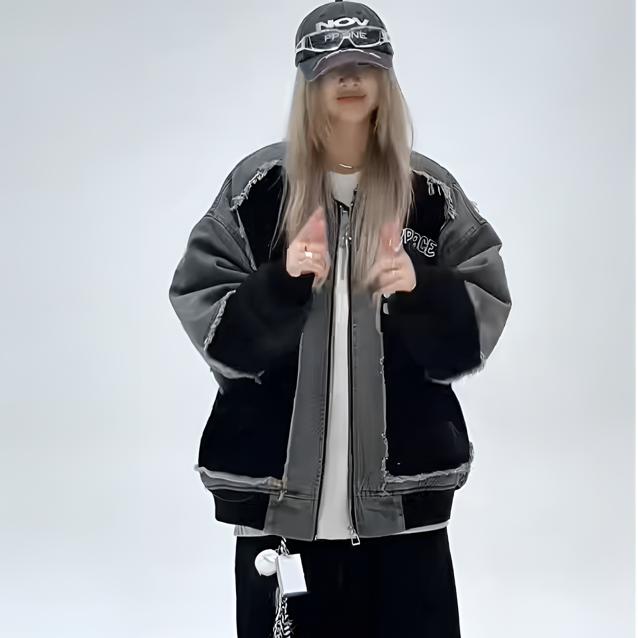 保暖水洗印花拼接棒球领针织棉服秋冬季宽松加绒潮流