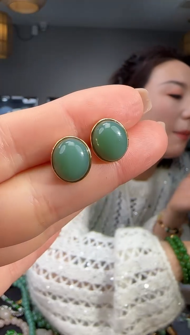 银S925镶嵌和田玉耳饰1