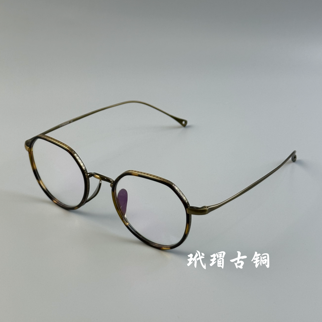 日系网红时尚潮流精致雕花超轻纯钛可配近视眼镜近视镜圆框复古