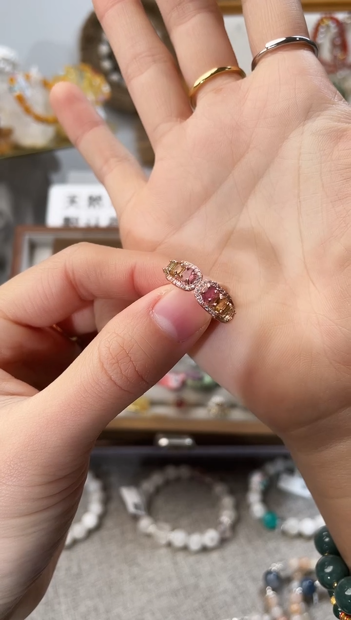 银S925镶嵌戒指水晶赑屃玫瑰金牌戒（多样性发一）