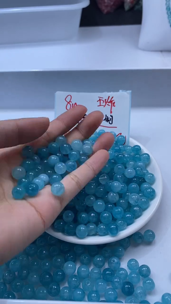 颈饰未镶嵌水晶W2987-蓝色碧玺8mm*13颗