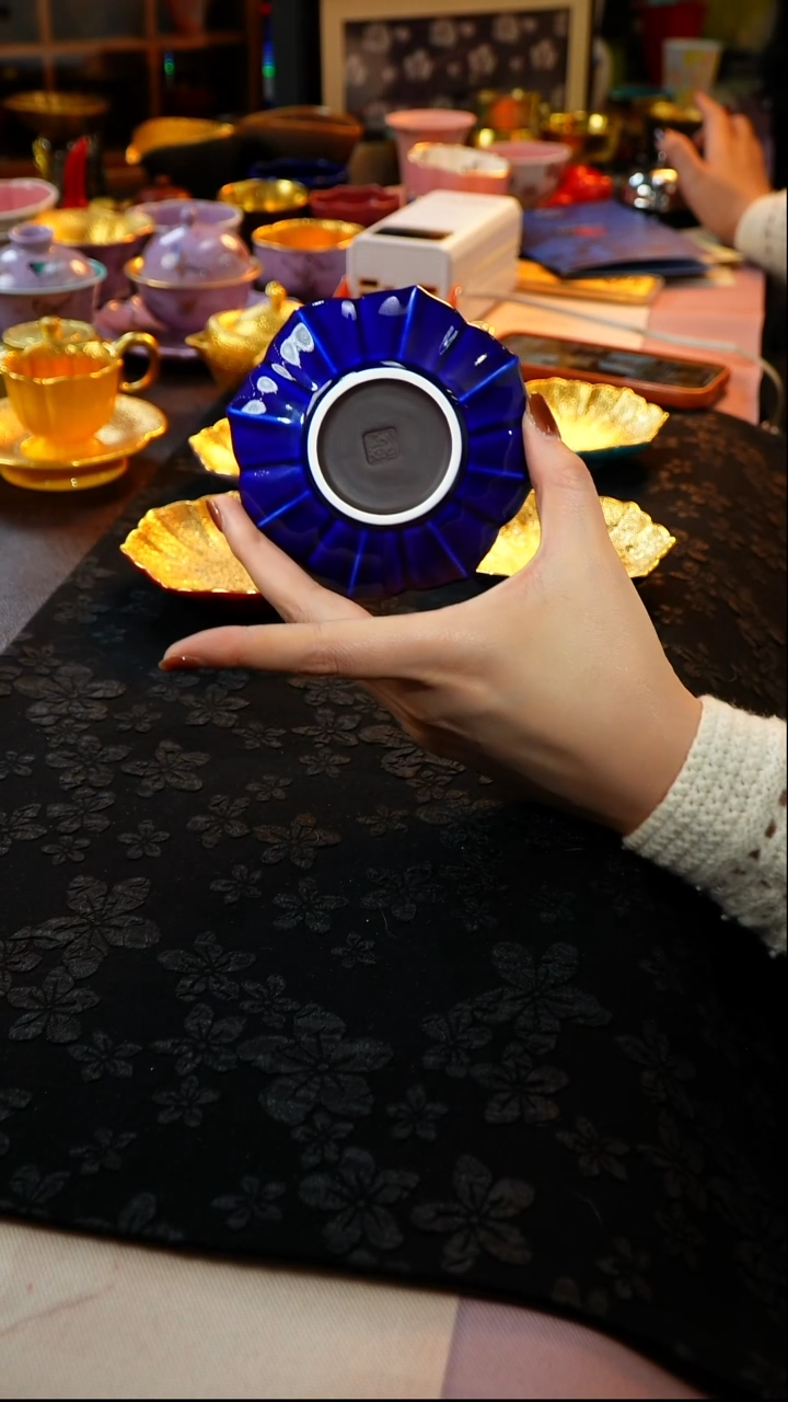 茶杯紫砂【宜景窑系列】雪花杯垫蓝宝