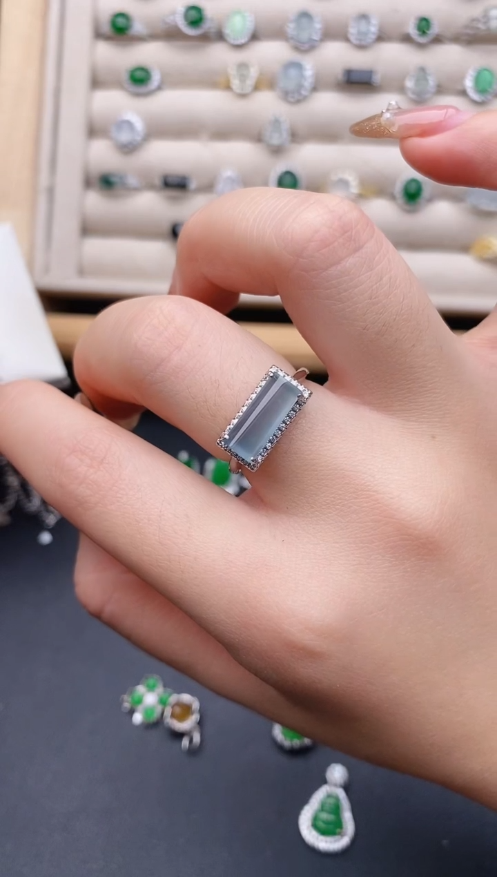 银S925镶嵌戒指翡翠0