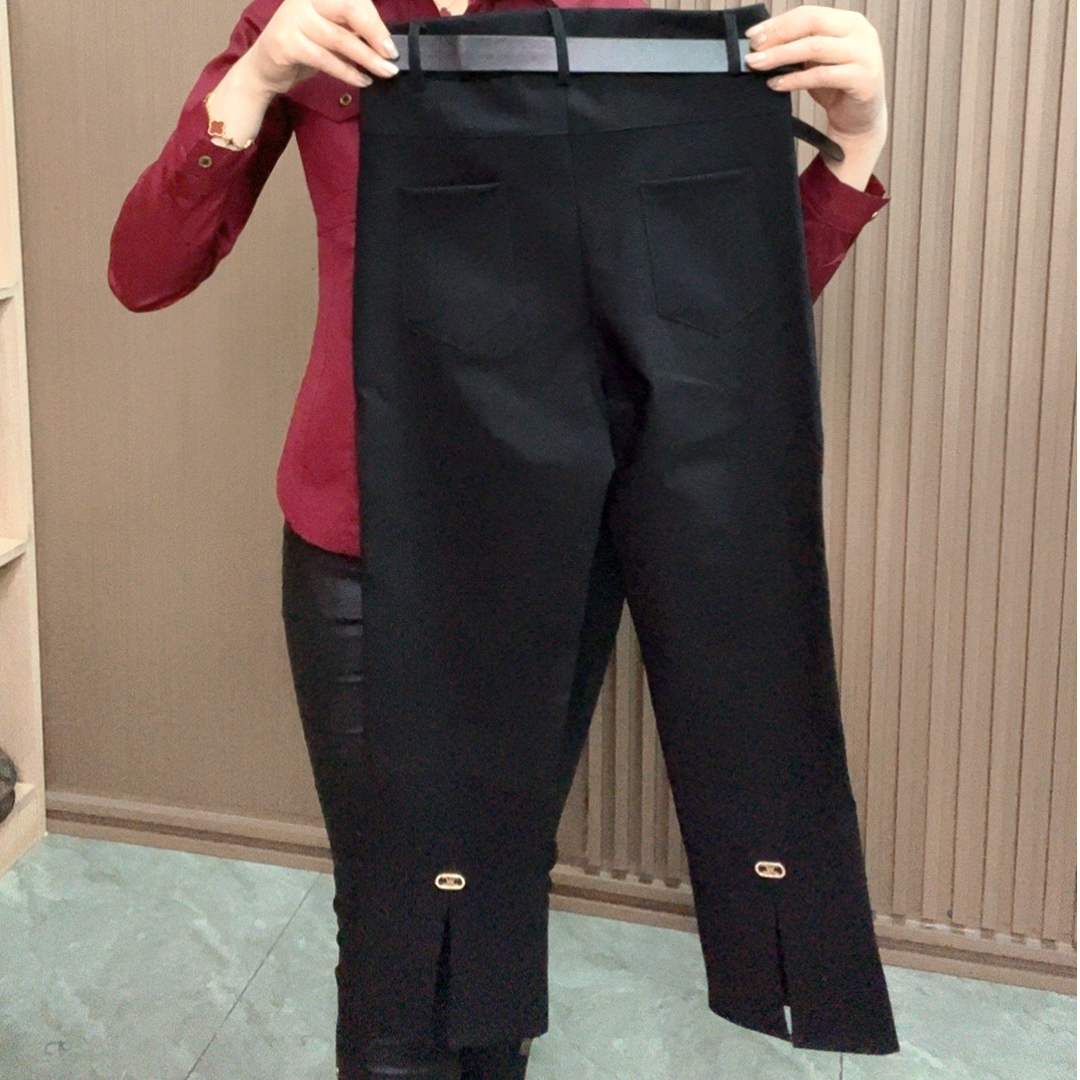 微弹力春秋纯色九分裤厚款休闲裤中式高腰显瘦直筒时尚弹力喇叭裤