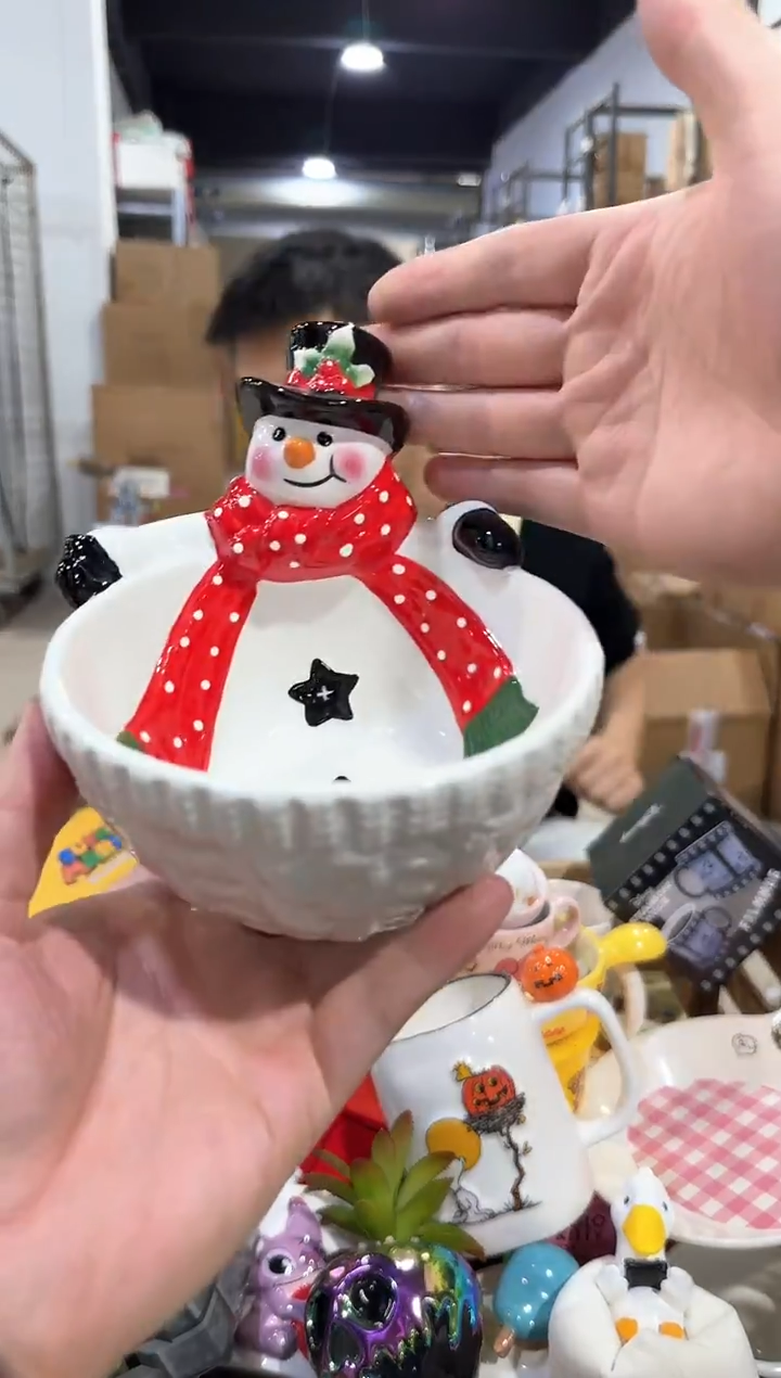 瓷片原盒雪人碗  