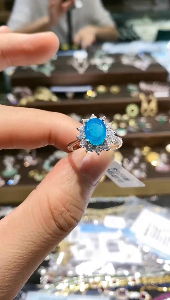 【闪购商品】欧泊戒指银S925镀金镶嵌戒指