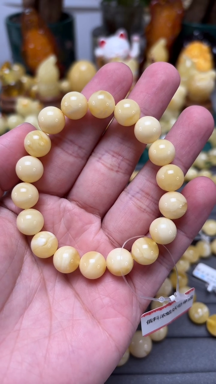 手串琥珀未镶嵌哏p40俄料浓蜡妖孽单圈 12.44克 10+mm