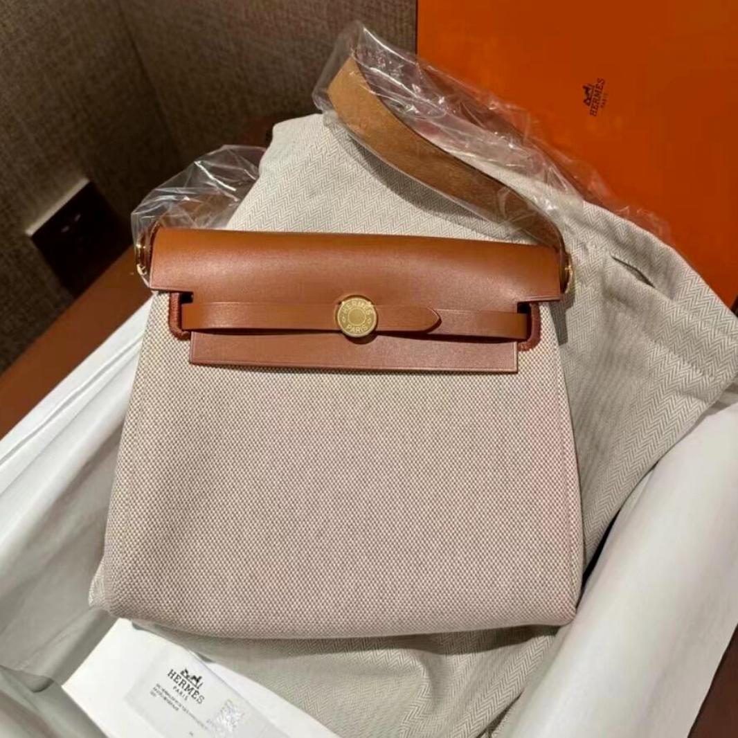 未使用 Hermes/爱马仕 小花6珊 Herbag Zip米色拼金棕金W刻