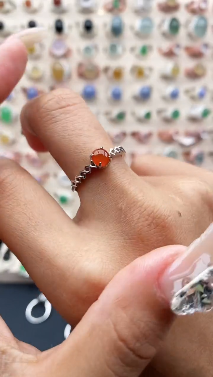 【闪购商品】翡翠戒指银S925镶嵌天然A货翡翠111  4+8