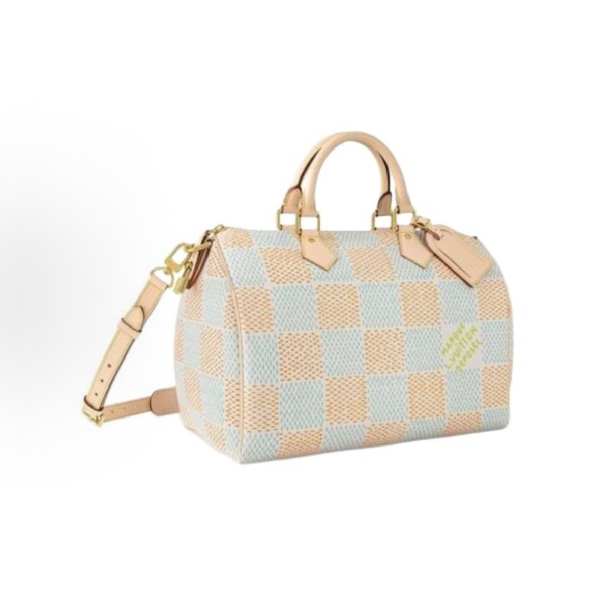 99新 LouisVuitton/路易威登 Speedy40棋盘格 橘黄拼蓝色 斜挎包