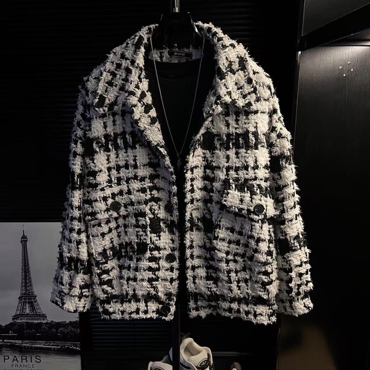 MZ-小香风格子外套男懒痞帅宽松高级感夹克潮牌上衣