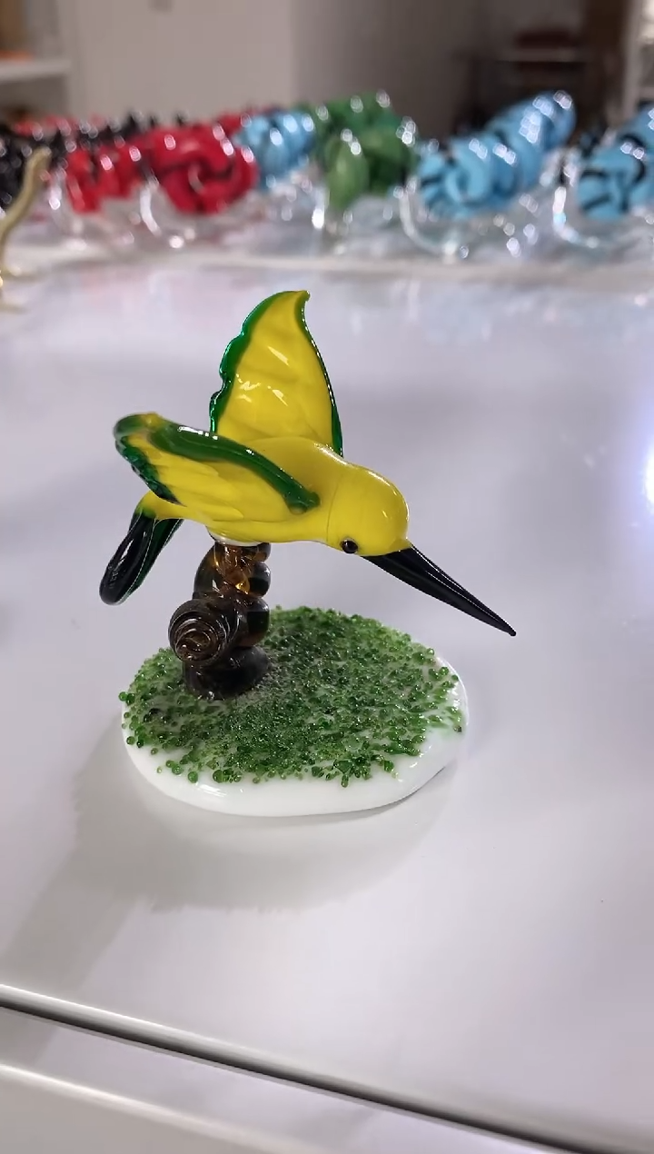 琉璃手工艺品树枝鸟