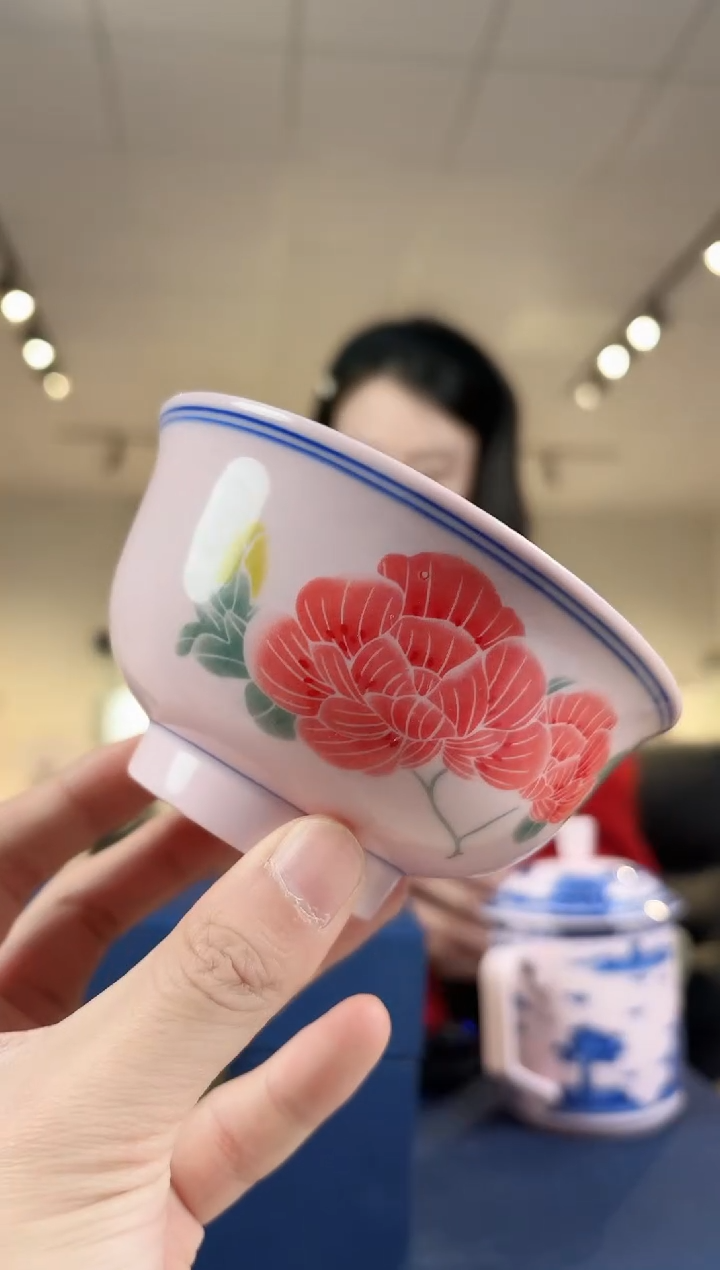 碗陶瓷红稀4.5芙蓉对花碗+礼盒