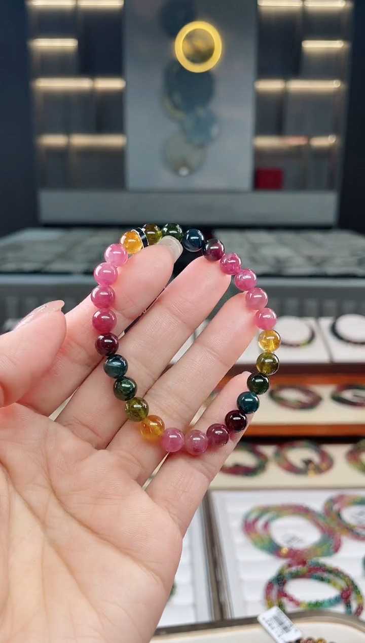 未镶嵌老矿碧玺彩虹单圈手串7mm+碧玺多样性发一条T
