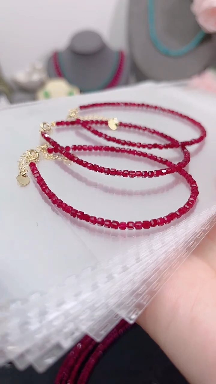 银S925镶嵌手链红宝石姨妈56