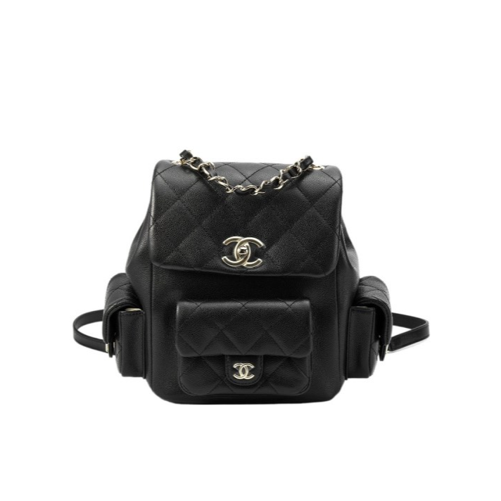 全新未使用 Chanel/香奈儿 小花6欢 23K Cargo 双肩包大号黑色包