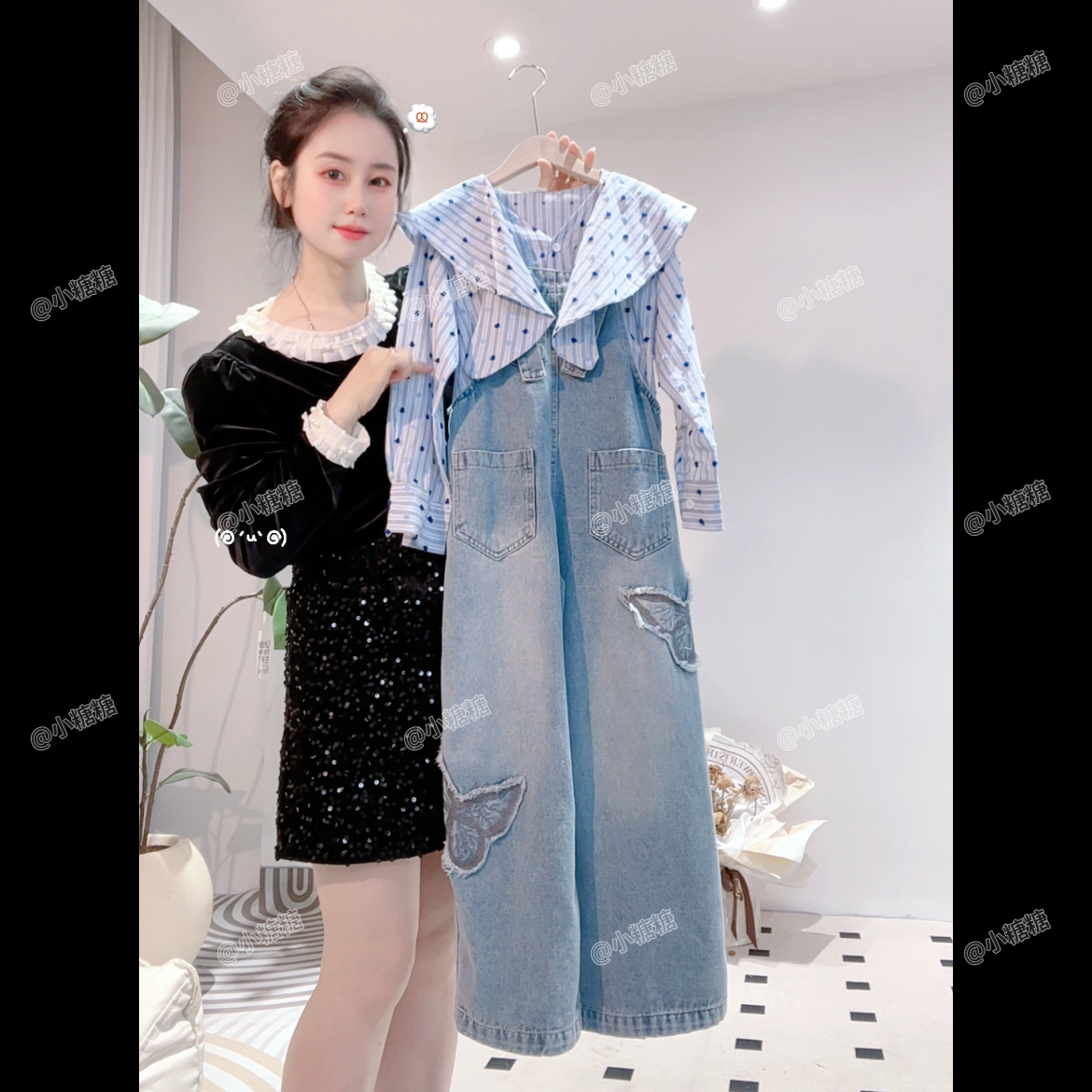 女童秋季背带裤套装新款儿童洋气衬衫中大童休闲阔腿裤女装春秋潮