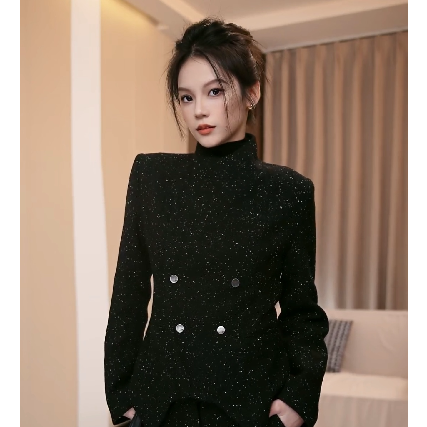 【一葵】摩登千金秋冬新款黑色套装-RL0101