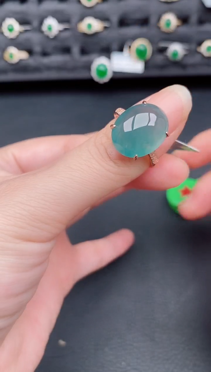 银S925镶嵌戒指翡翠天然a货翡翠110