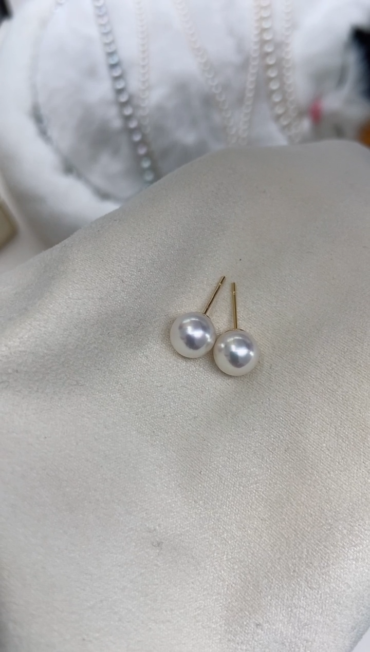 【闪购商品】海水珍珠耳钉18K金镶嵌7.5-8mm耳钉福利