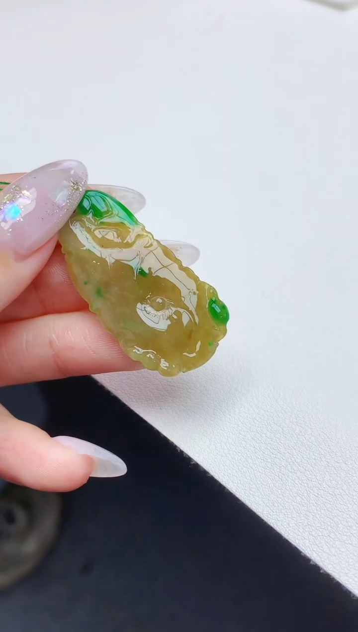 定制翡翠未镶嵌001ee-毛货荷叶79赠金扣