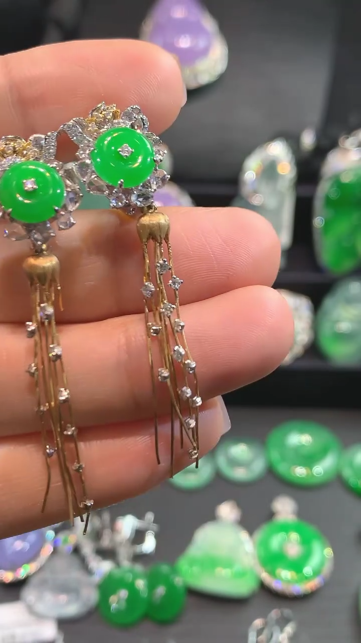 【闪购商品】翡翠耳饰18K金镶嵌耳包