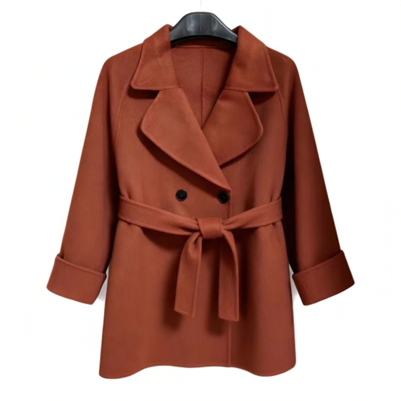 女毛呢外套气质穿搭双面绒女大衣中长款翻领时尚轻奢