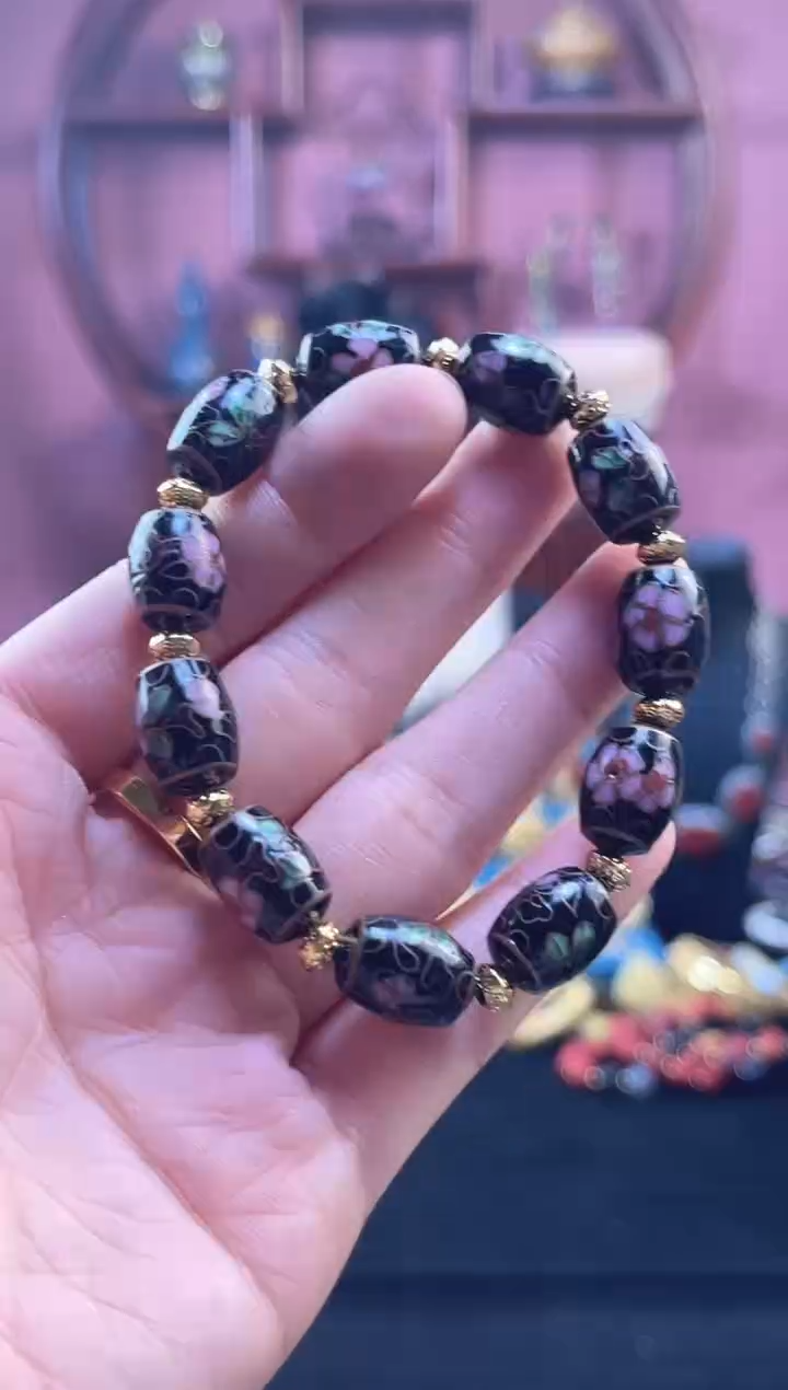 非遗景泰蓝 手串 黑色 鼓珠