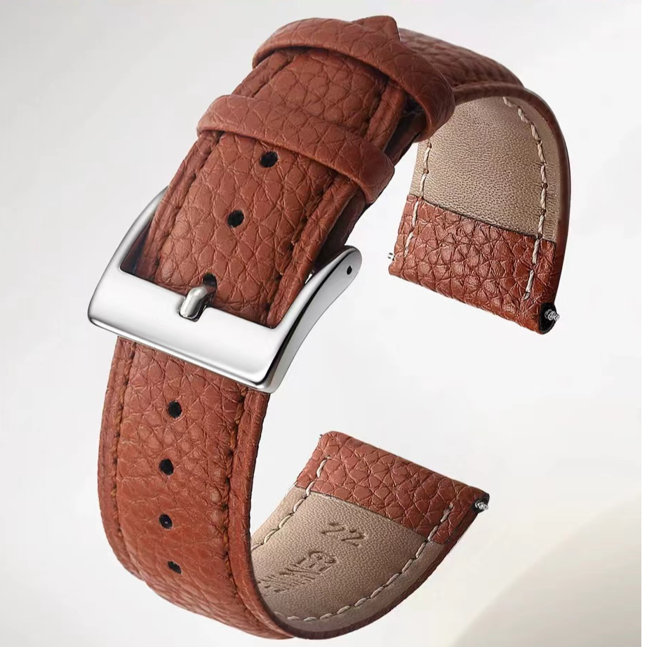 《阿家专拍链接》时尚真皮手表带男女通用荔枝纹针扣蝴蝶扣表链配件