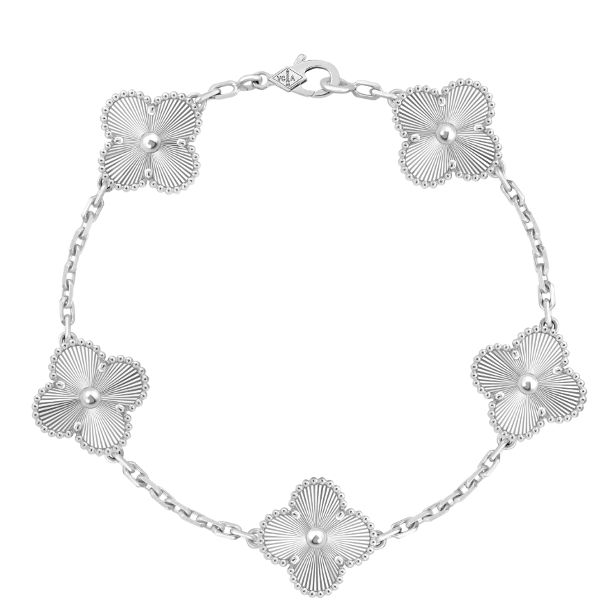 99新 梵克雅宝 Alhambra18K白金镭射五花四叶草手链珠宝时尚轻奢