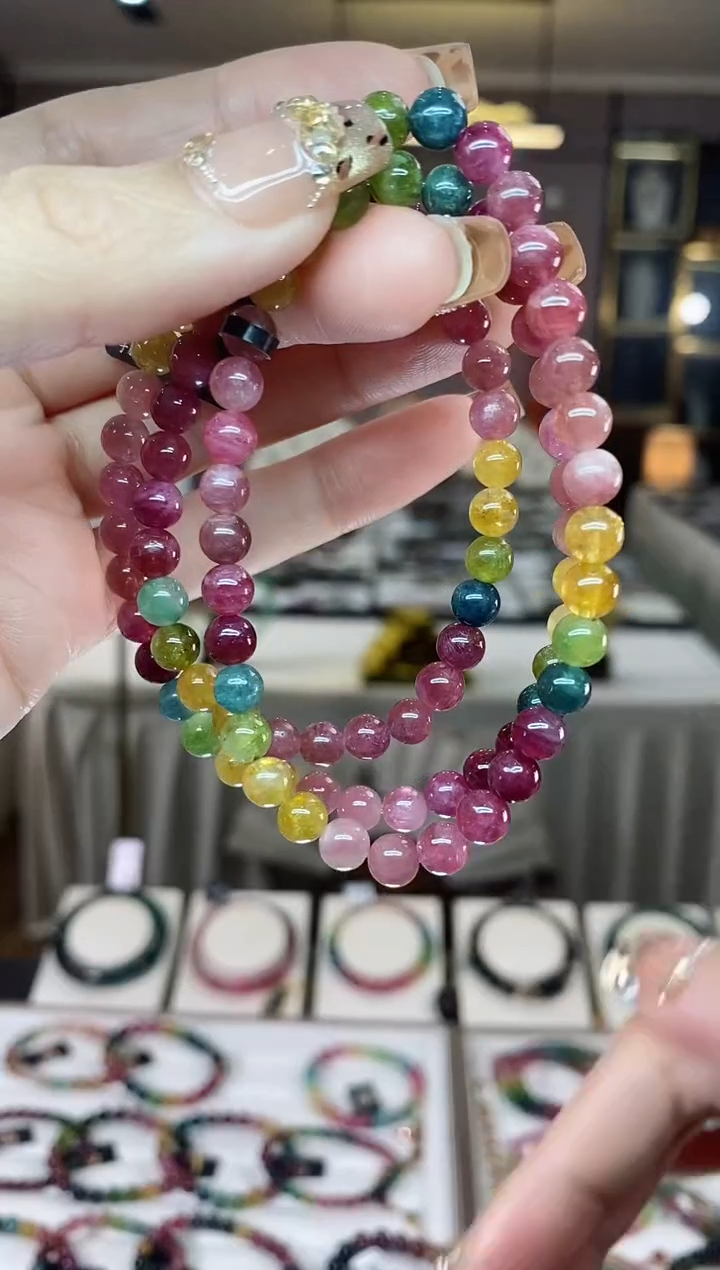 【闪购商品】碧玺三圈手串5mm+未镶嵌一物一证dan