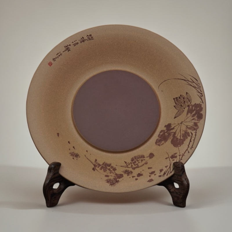 《林栖阁》宜兴紫砂高级手工刻绘壶承/茶道陶瓷摆件全手工家用创意