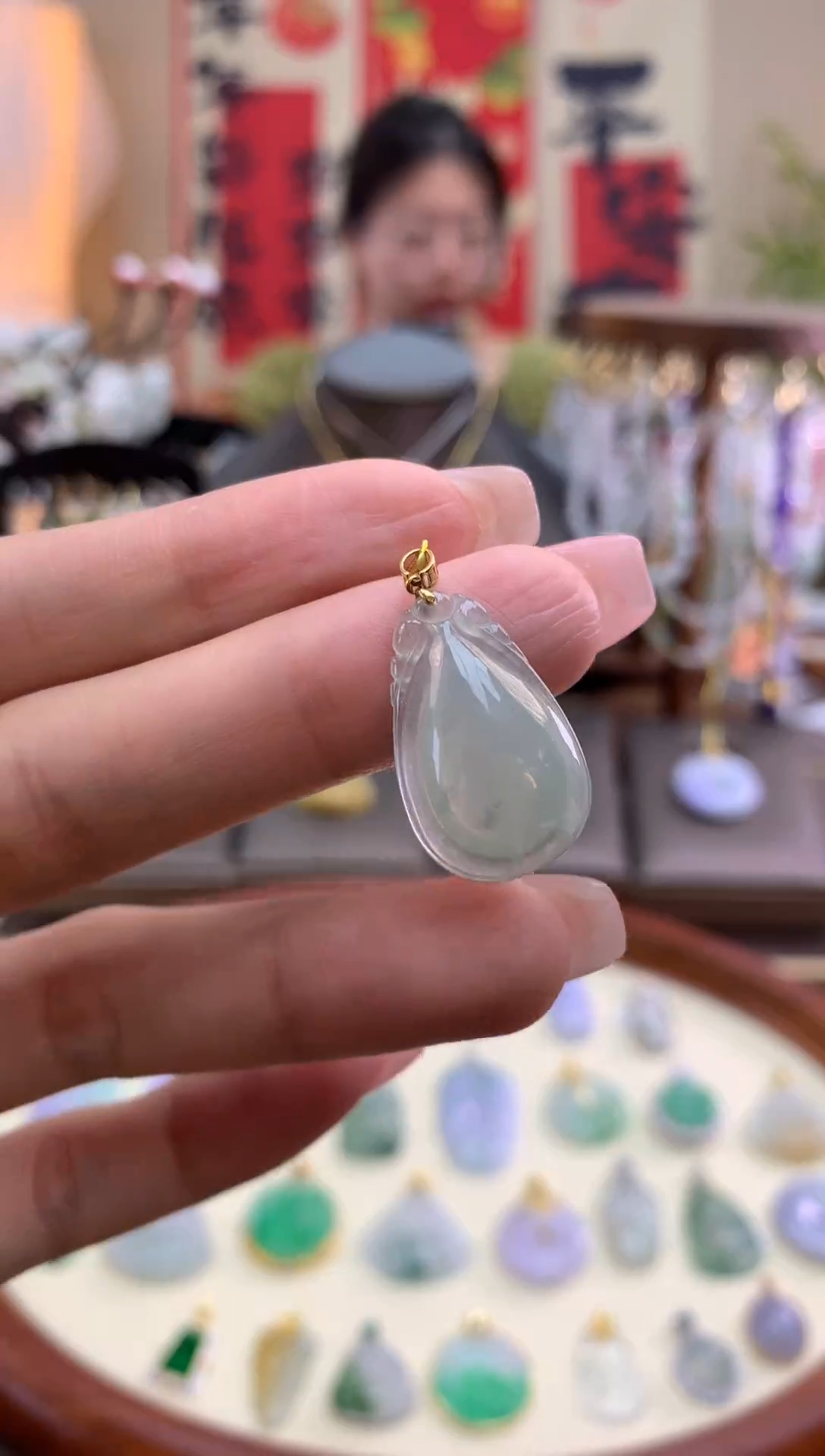 【闪购商品】翡翠颈饰18K金镶嵌水滴