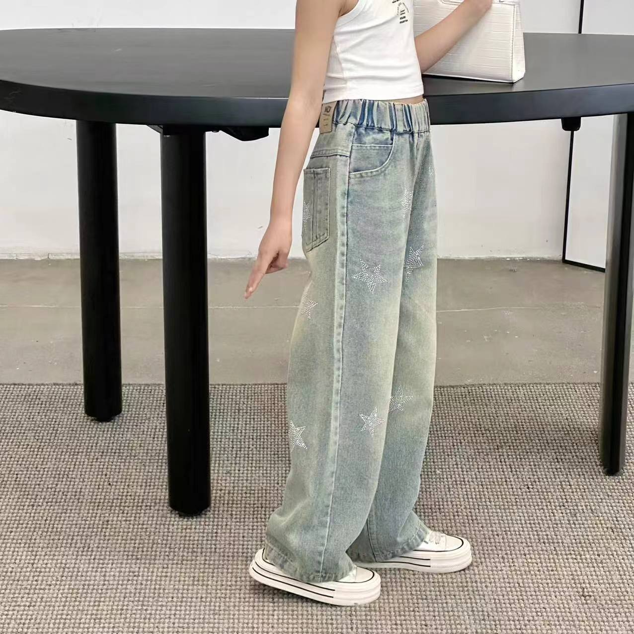 女童牛仔裤春秋款2024新款中大童春款修身直筒裤儿童宽松百搭