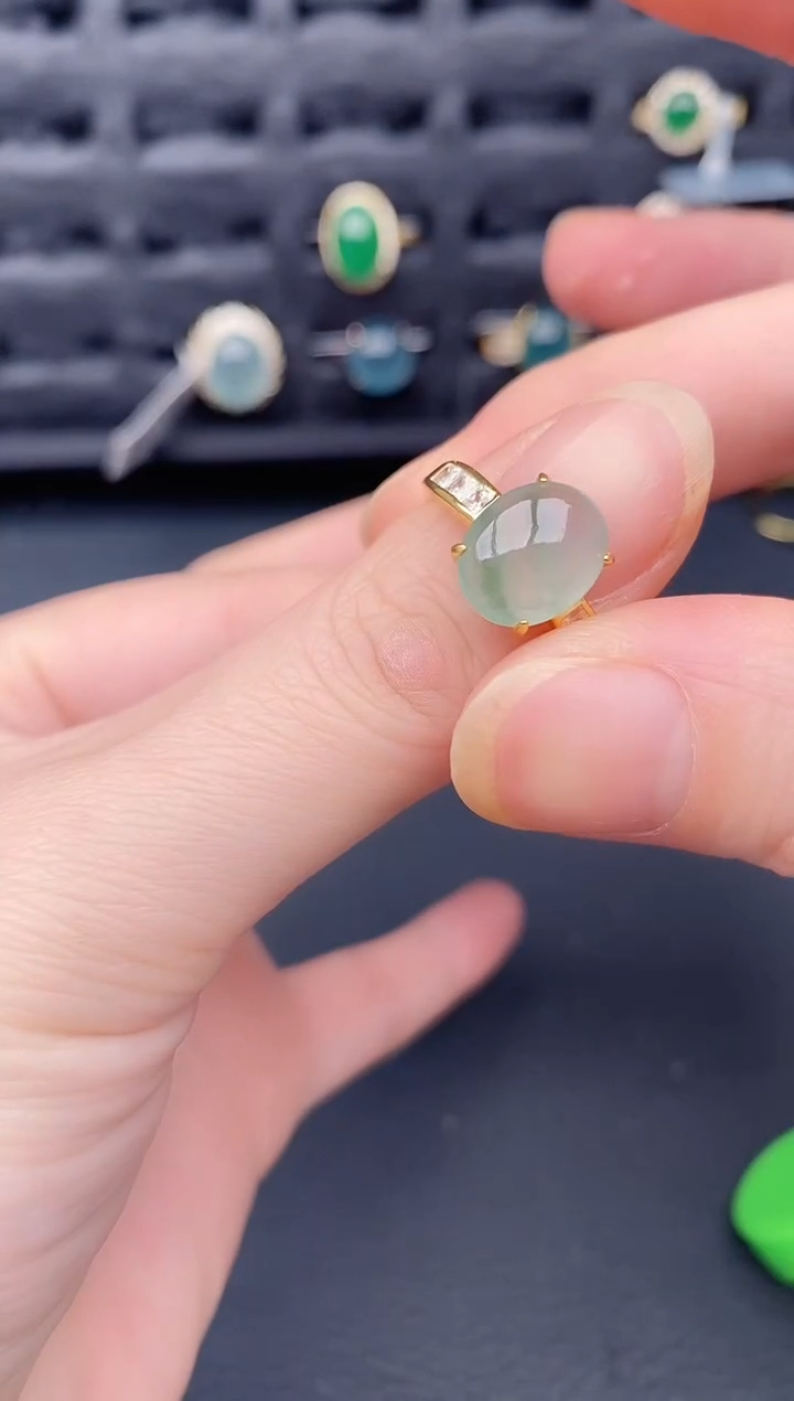 银S925镶嵌戒指翡翠天然a货翡翠227