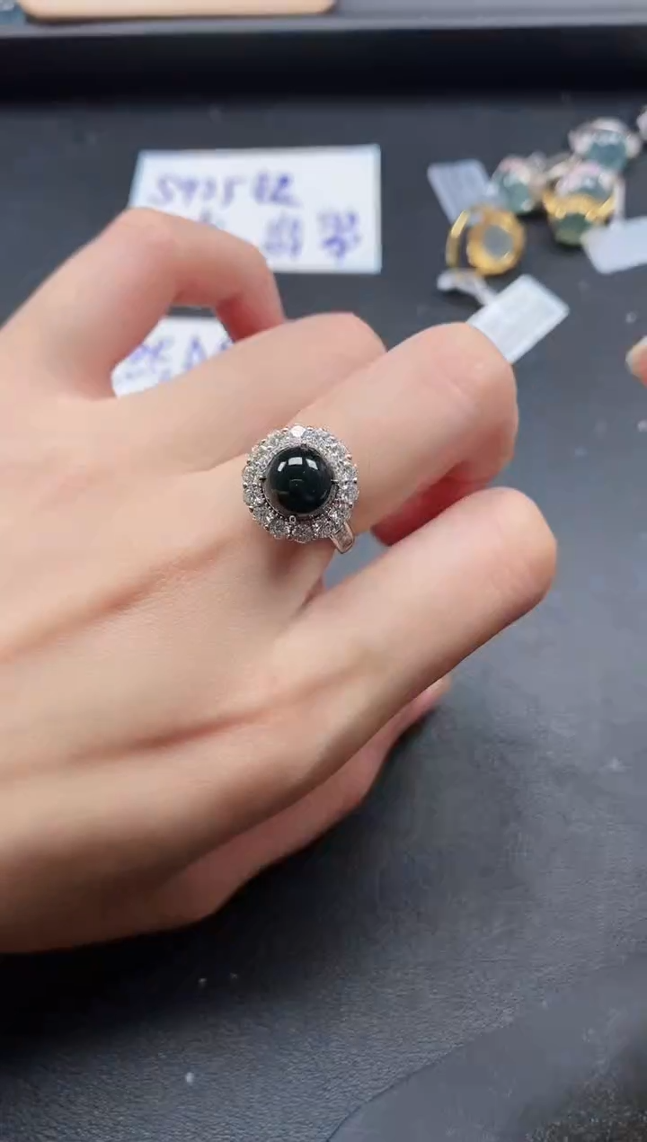 翡翠戒指银S925镶嵌5151-