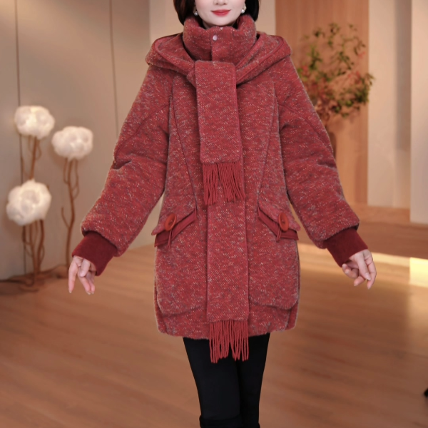 25年长款冬季女装外套连帽时尚洋气优雅知性宽松保暖 FY-1583